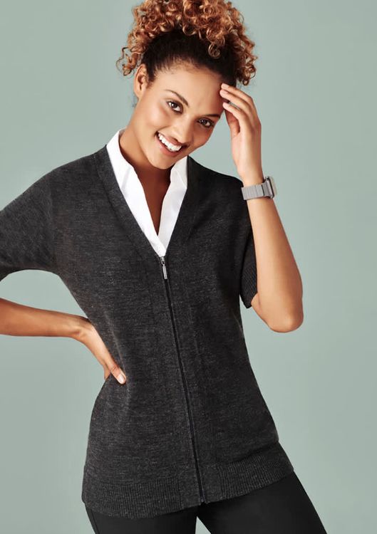 Picture of Womens Zip Front Short Sleeve Knit Cardigan