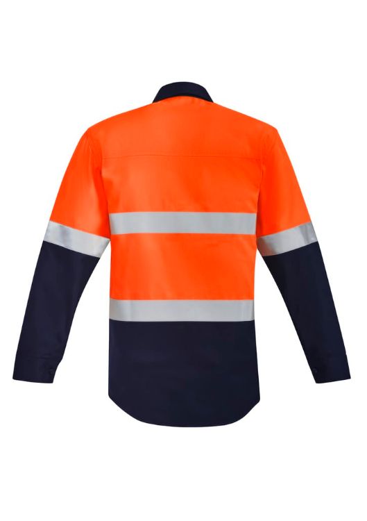 Picture of Mens Orange Flame Hi Vis Closed Front Shirt - Hoop Taped