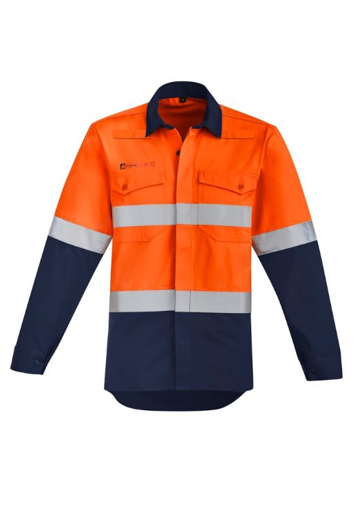 Picture of Mens Orange Flame Hi Vis Open Front Spliced Shirt - Hoop Taped