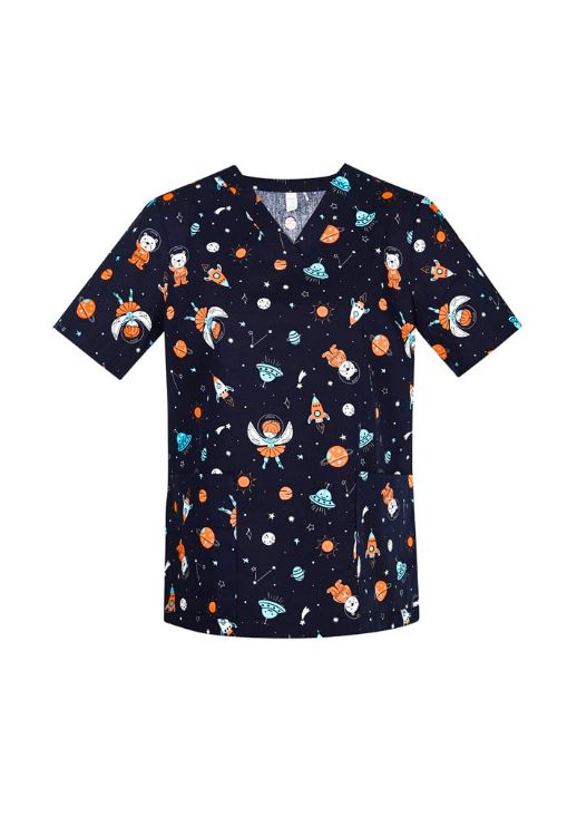 Picture of Womens Printed Space Party Scrub Top