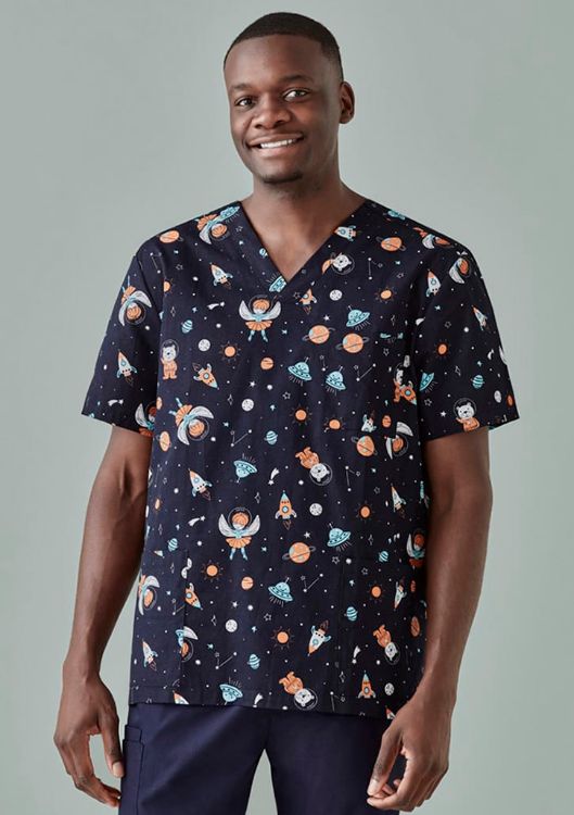 Picture of Mens Printed Space Party Scrub Top